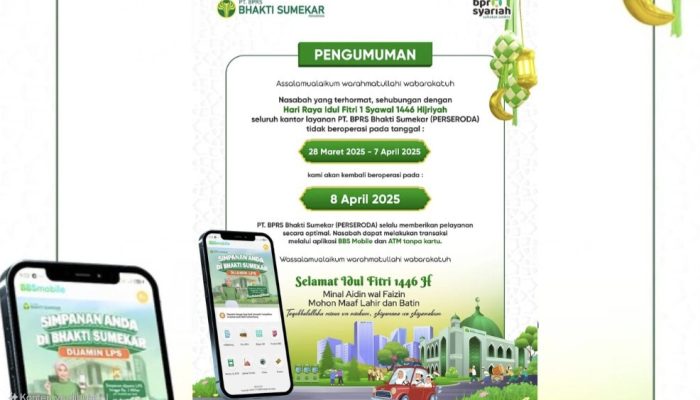 BPRS Bhakti Sumekar Umumkan Jadwal Libur Karyawan pada Idul Fitri 1446 H, Layanan Digital Tetap Beroperasi