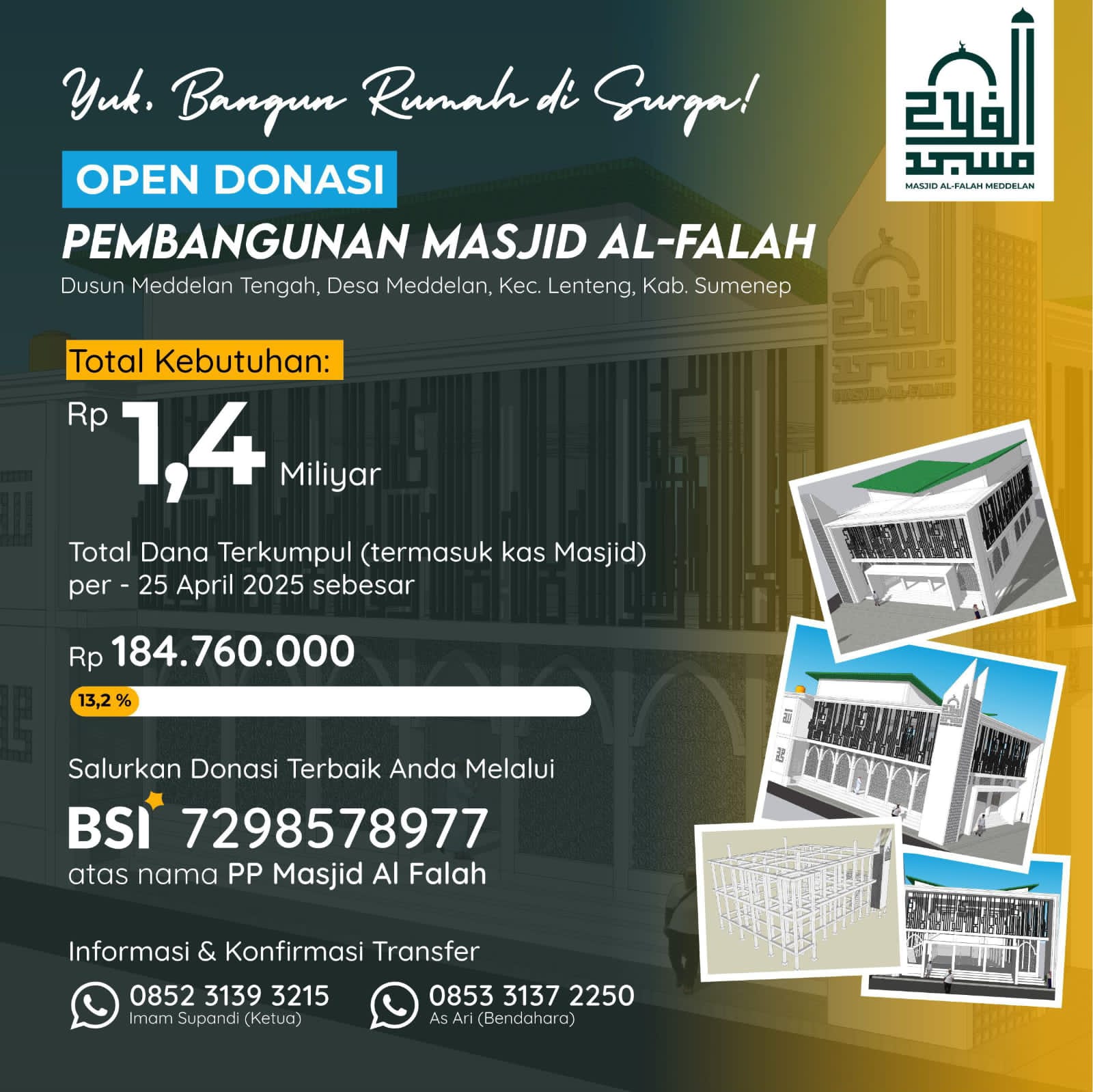 Bupati Achmad Fauzi Letakkan Batu Pertama Pembangunan Masjid Al-Falah Desa Meddelan Lenteng