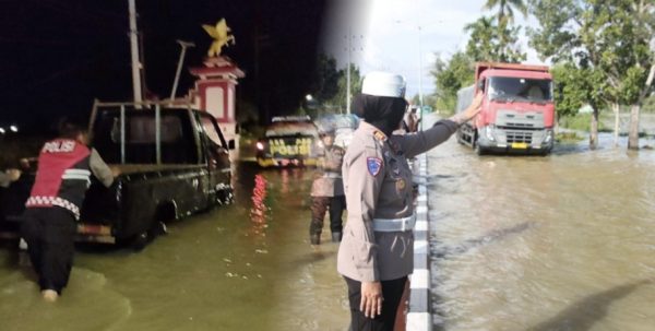 Hujan Deras Lumpuhkan Jalur Utama Sumenep-Pamekasan, Polisi Lakukan Pengalihan Arus