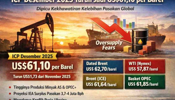 ICP Desember 2025 Turun Jadi US$61,10 per Barel, Dipicu Kekhawatiran Kelebihan Pasokan Global