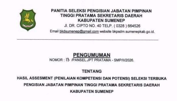 Tahap Asesmen Seleksi Terbuka Sekda Sumenep, Enam Orang Lolos, Dua Gugur