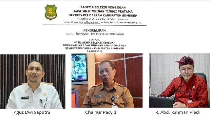 Tiga Besar Calon Sekda Sumenep 2026 Diumumkan, Ini Daftarnya