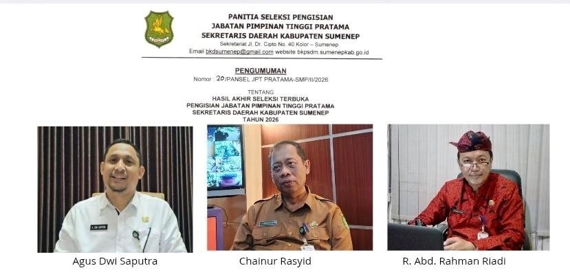 Tiga Besar Calon Sekda Sumenep 2026 Diumumkan, Ini Daftarnya